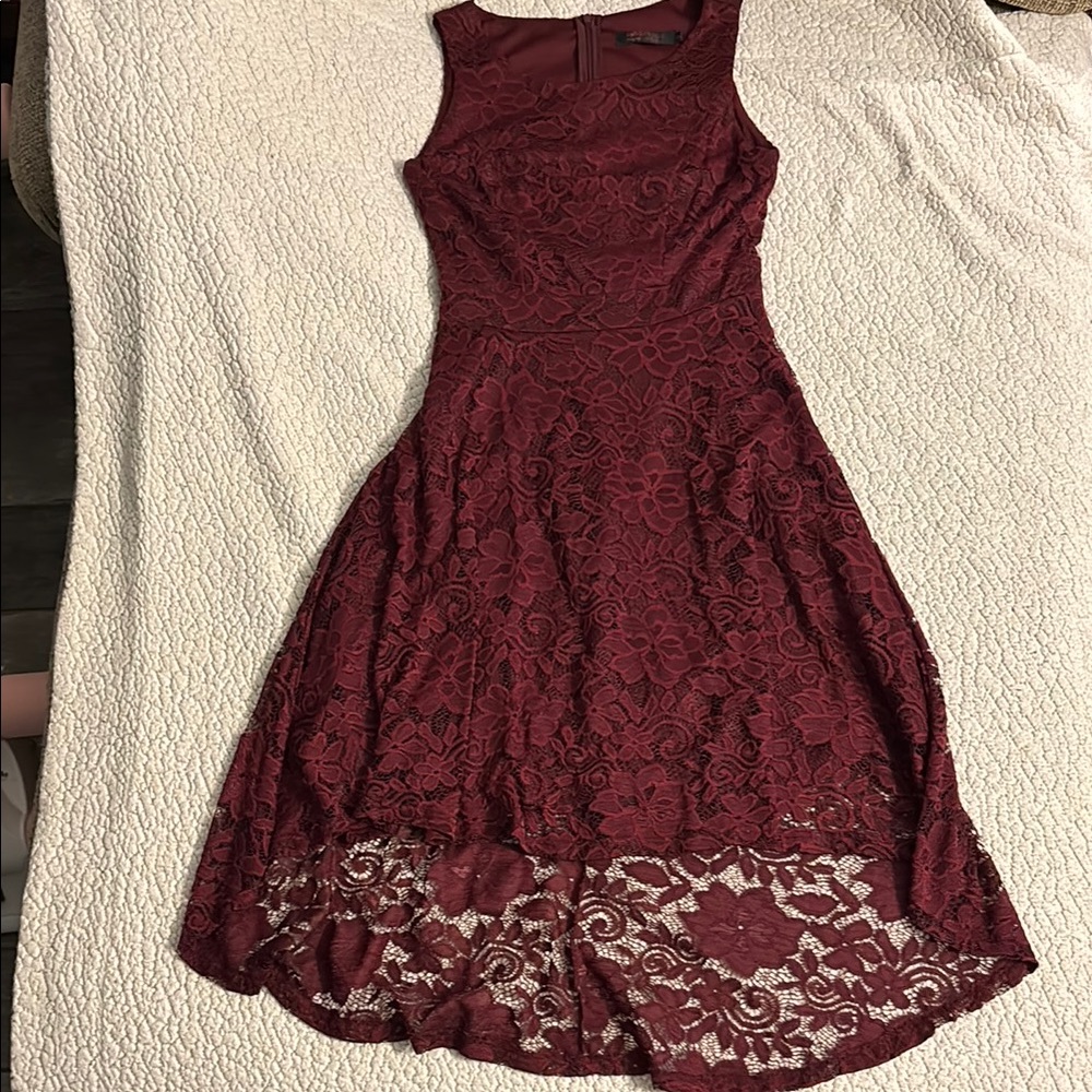 Amazon High Low Lace Maroon Dress